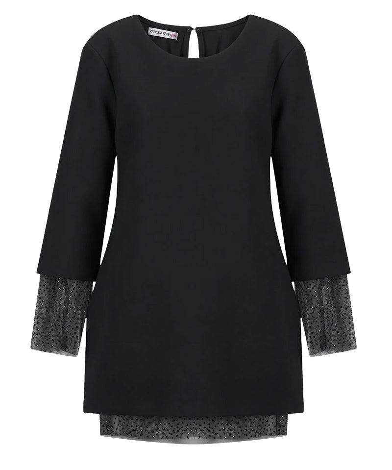 Patrizia Pepe Kids Abito Nero con Strass per Bambine