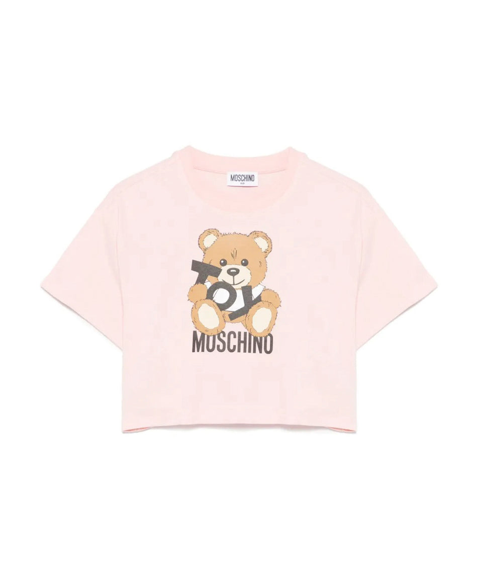 Moschino Kids T-shirt Crop Rosa con Stampa Toy per Bambine