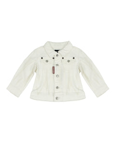 Dsquared2 Kids Giacca in Denim Bianco con Stampa Logo sul Retro per Neonati