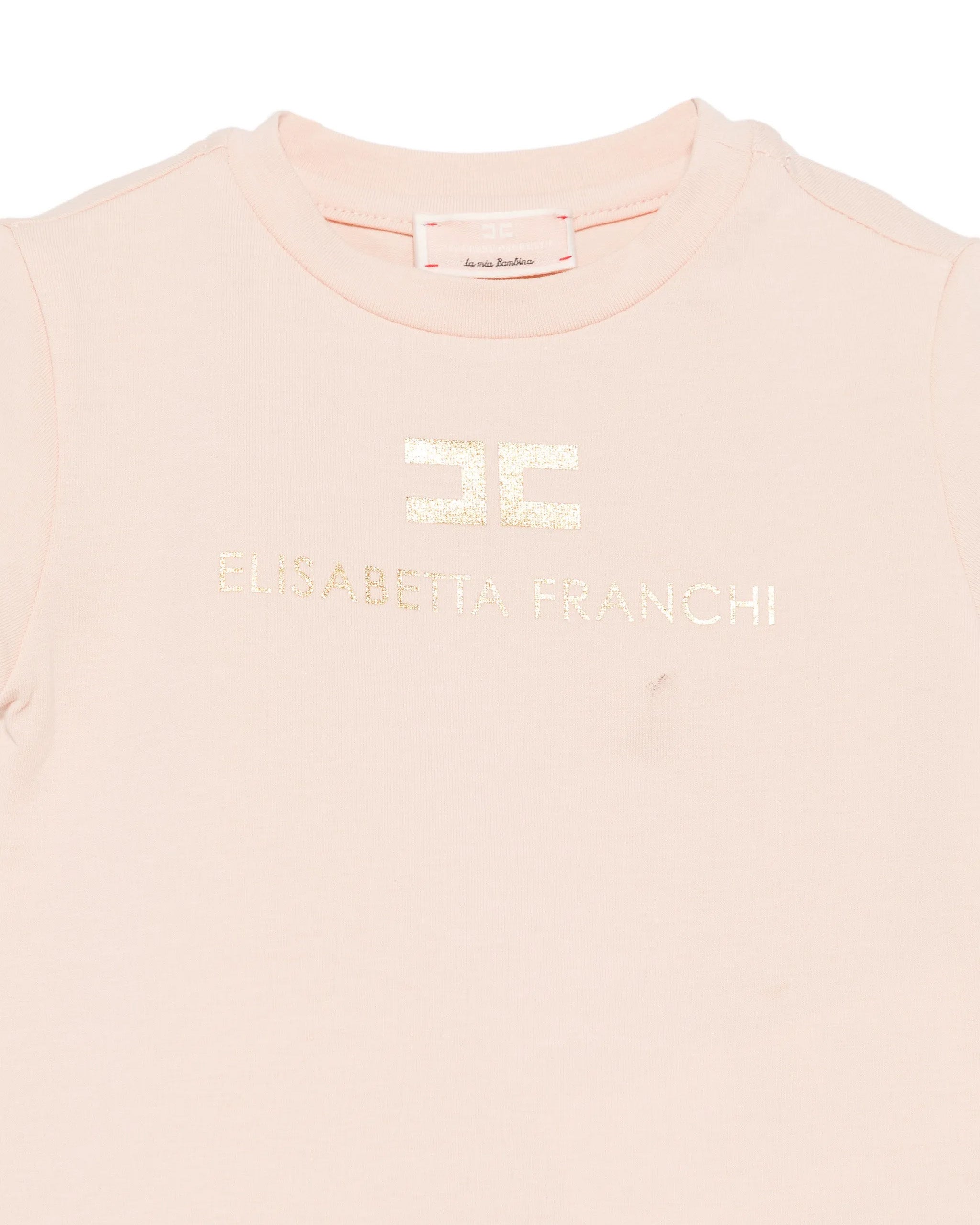 Elisabetta Franchi La Mia Bambina T-shirt Rosa con Stampa Logo Effetto Oro per Neonate