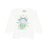 Moschino Kids Maglia Bianca a Maniche Lunghe con Stampa Popcorn Teddy Bear e Logo Unisex per Neonati