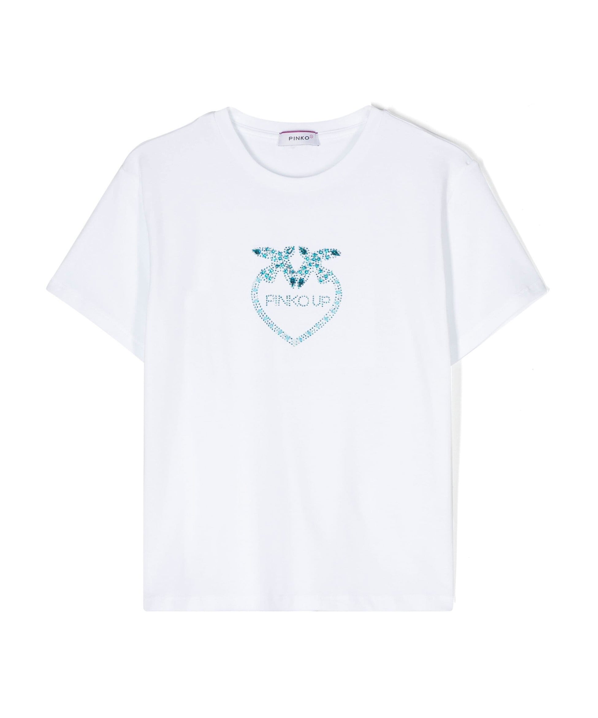 Pinko Kids T-shirt Bianca con Logo in Cristalli (fronte)