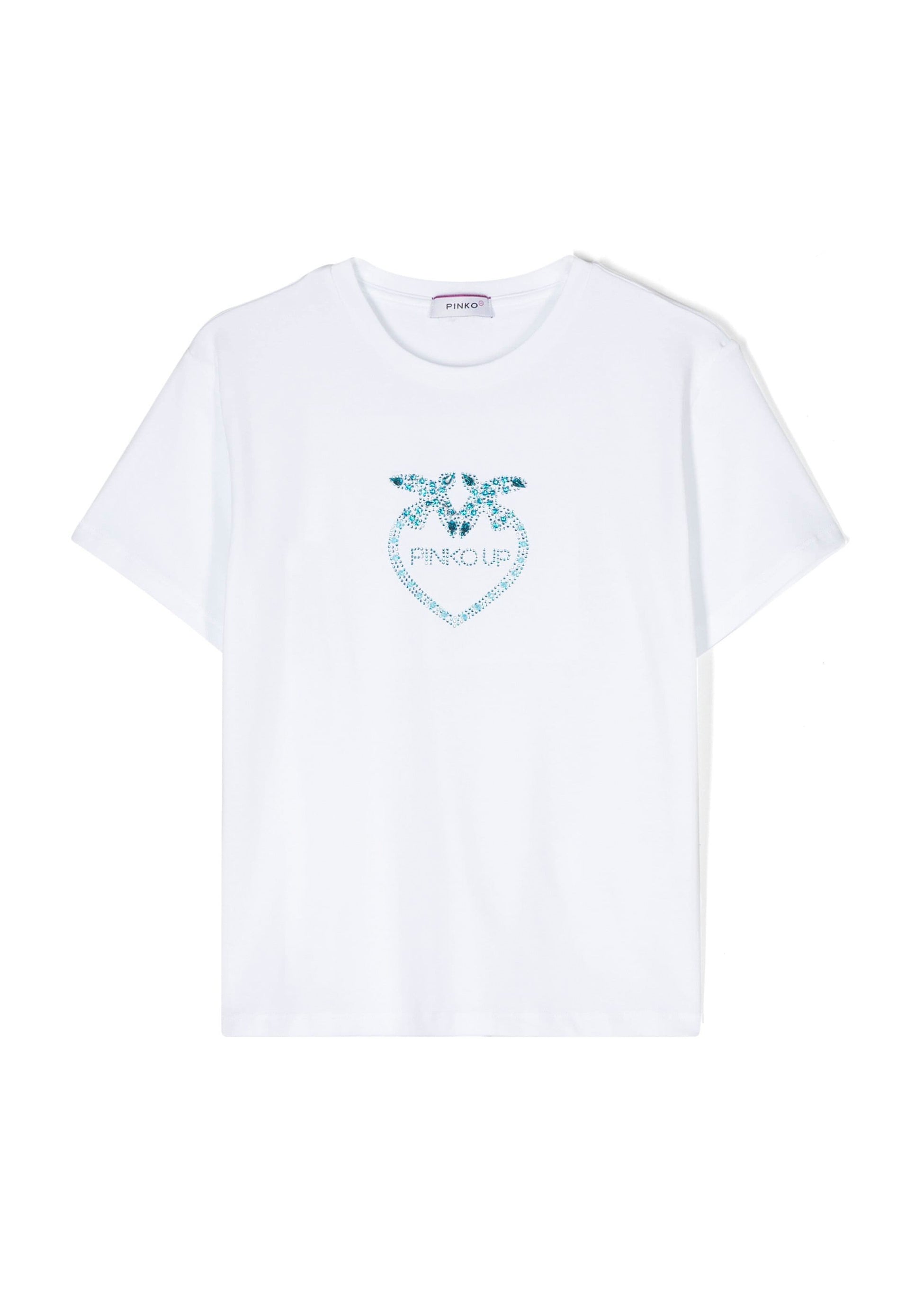 Pinko Kids T-shirt Bianca con Logo in Cristalli (fronte)