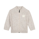 BOSS Kids Cardigan Beige in Tricot Mélange con Zip e Patch Logo per Neonati