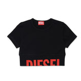 Diesel Kids T-shirt Nera Cropped con Stampa Logo per Bambine