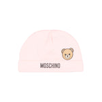 Moschino Kids Cappellino Rosa in Cotone con Stampa Teddy Bear e Logo per Neonate