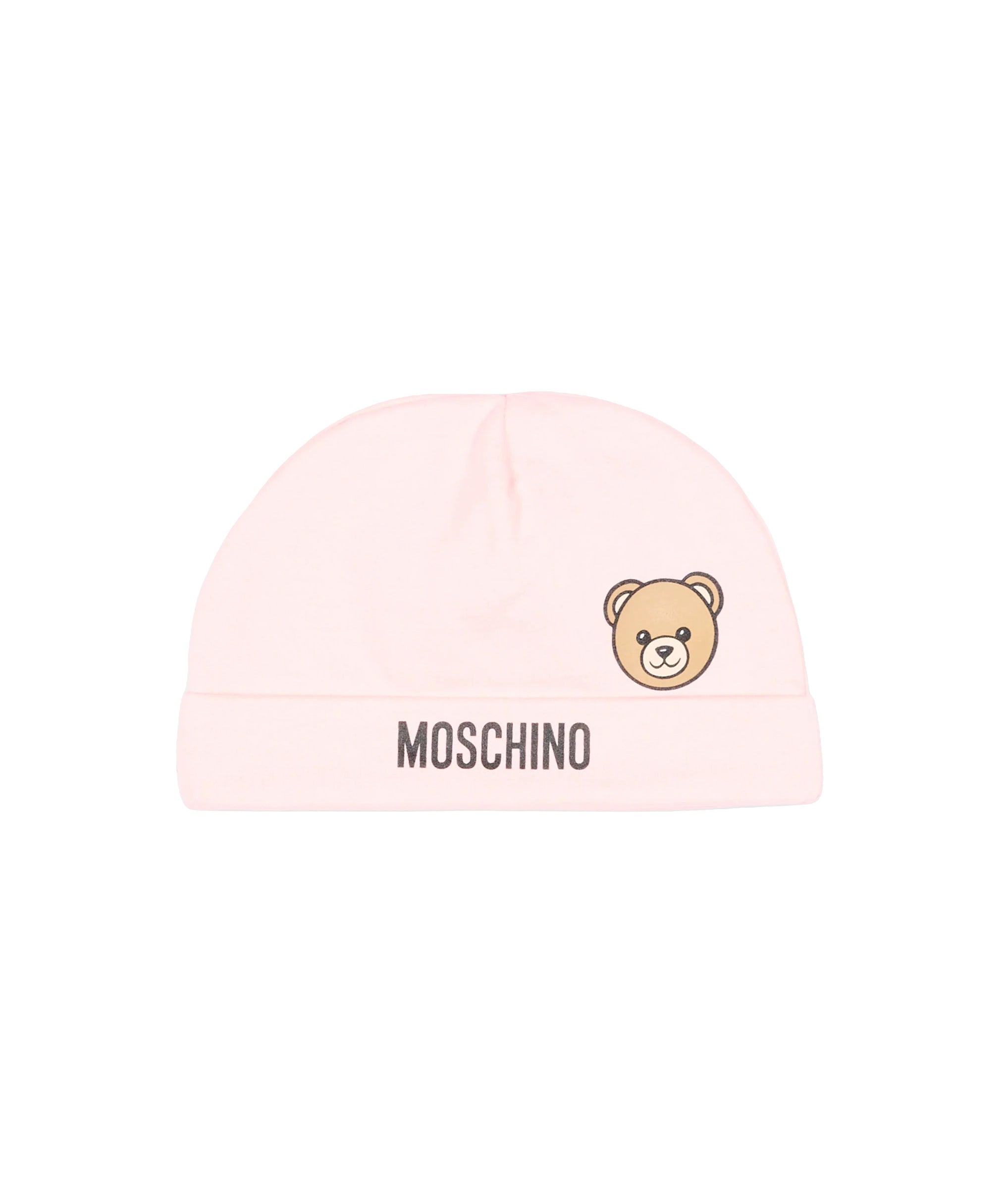 Moschino Kids Cappellino Rosa in Cotone con Stampa Teddy Bear e Logo per Neonate