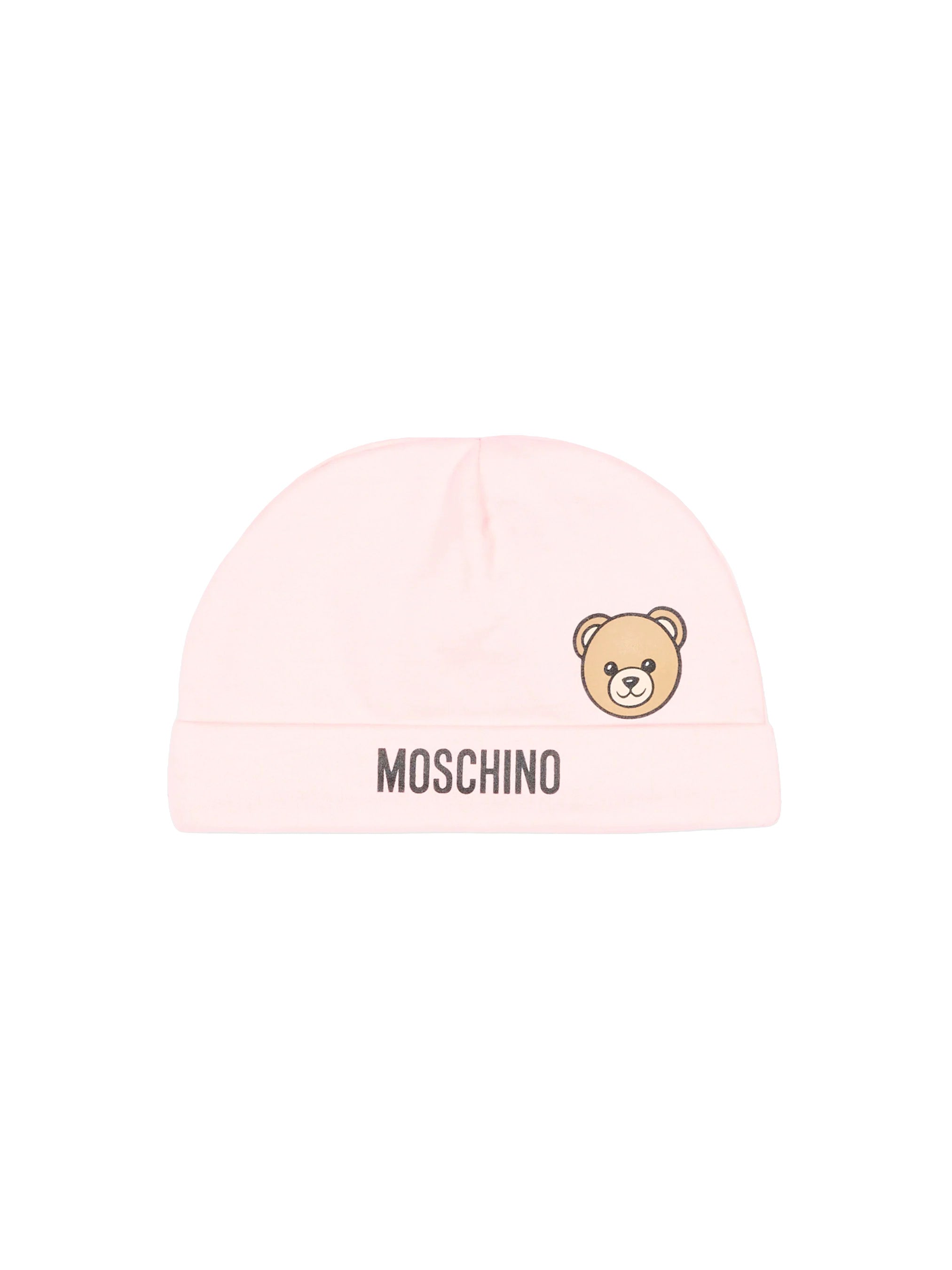 Moschino Kids Cappellino Rosa in Cotone con Stampa Teddy Bear e Logo per Neonate