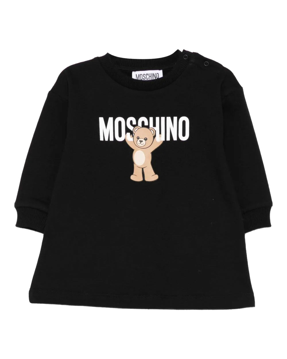 Moschino Kids Abito in Felpa Nera con Logo per Neonate