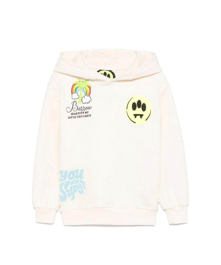 Barrow Kids Felpa con Cappuccio Crema con Stampa Retro