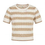 Vicolo Kids T-Shirt a Righe Bianco e Cammello in Maglia per Bambine