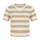 Vicolo Kids T-Shirt a Righe Bianco e Cammello in Maglia per Bambine