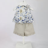 Minibanda Top Floreale con Shorts Beige per Neonate