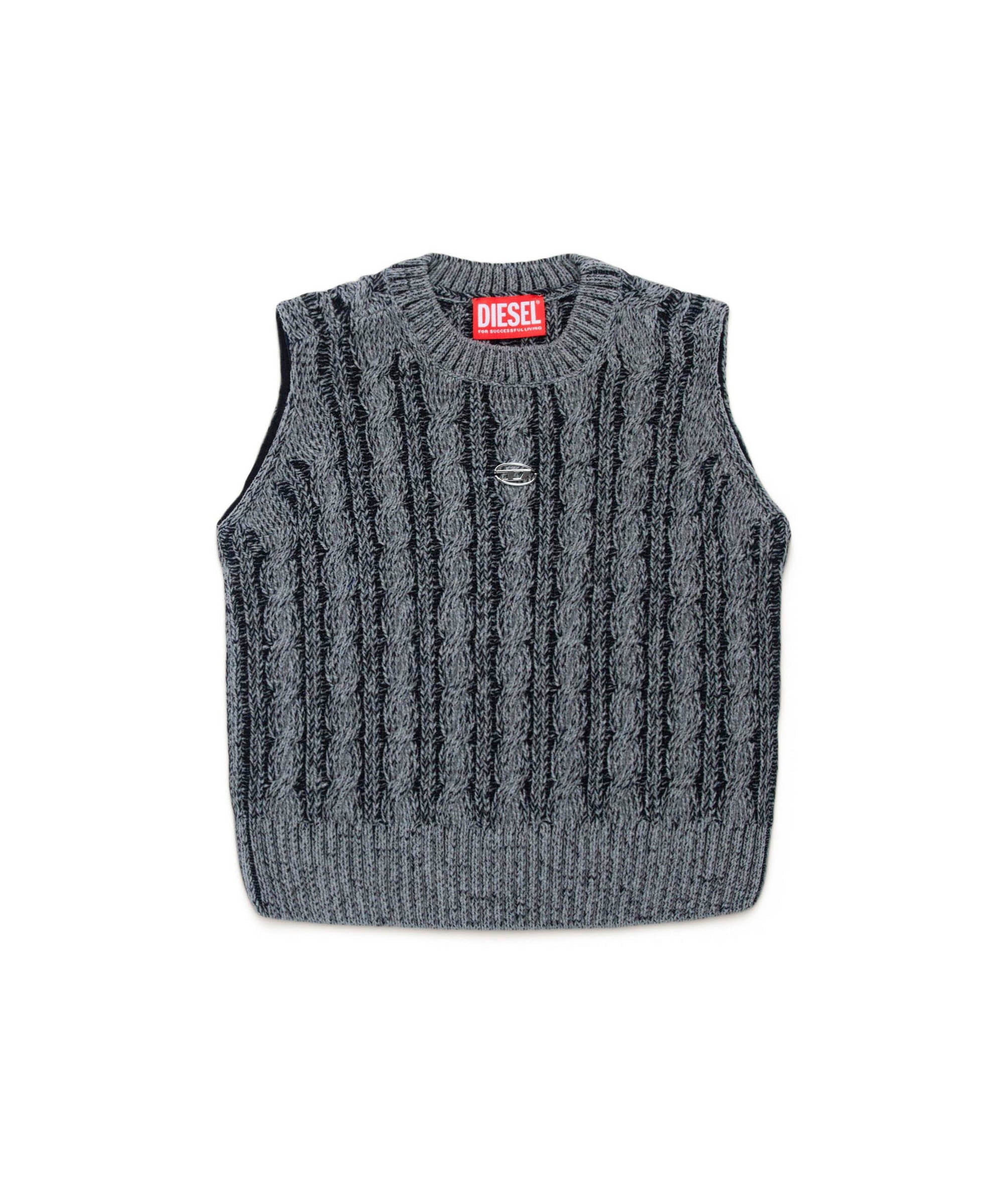 Diesel Kids Gilet in Maglia Intrecciato Grigio Melange per Bambini
