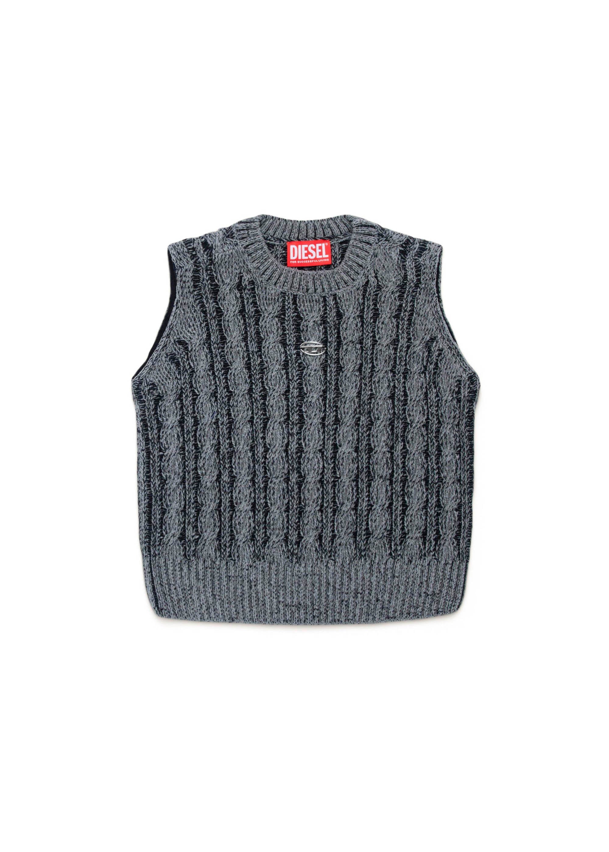 Diesel Kids Gilet in Maglia Intrecciato Grigio Melange per Bambini