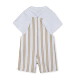 Boss Kids Completo Salopette e T-Shirt Beige/Bianco per Neonati