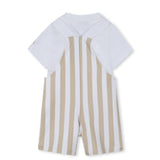 Boss Kids Completo Salopette e T-Shirt Beige/Bianco per Neonati