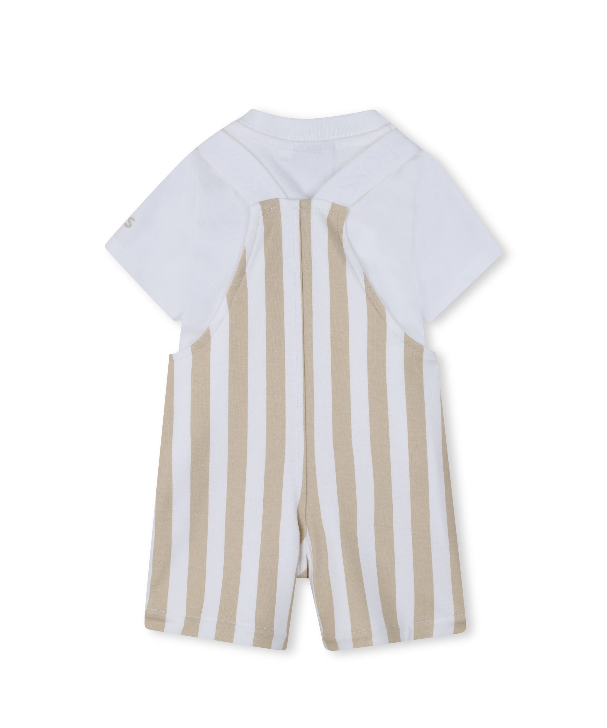 Boss Kids Completo Salopette e T-Shirt Beige/Bianco per Neonati