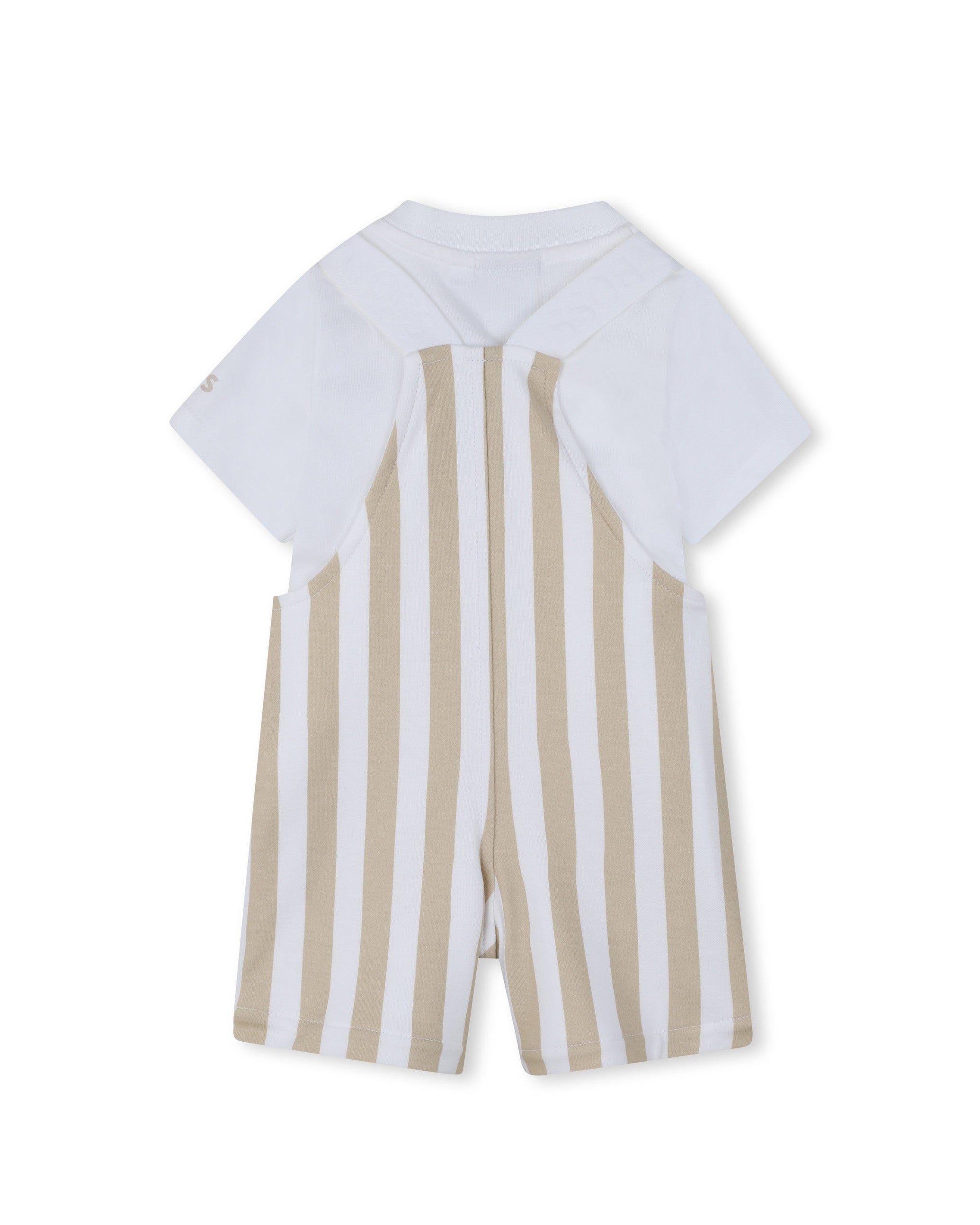Boss Kids Completo Salopette e T-Shirt Beige/Bianco per Neonati