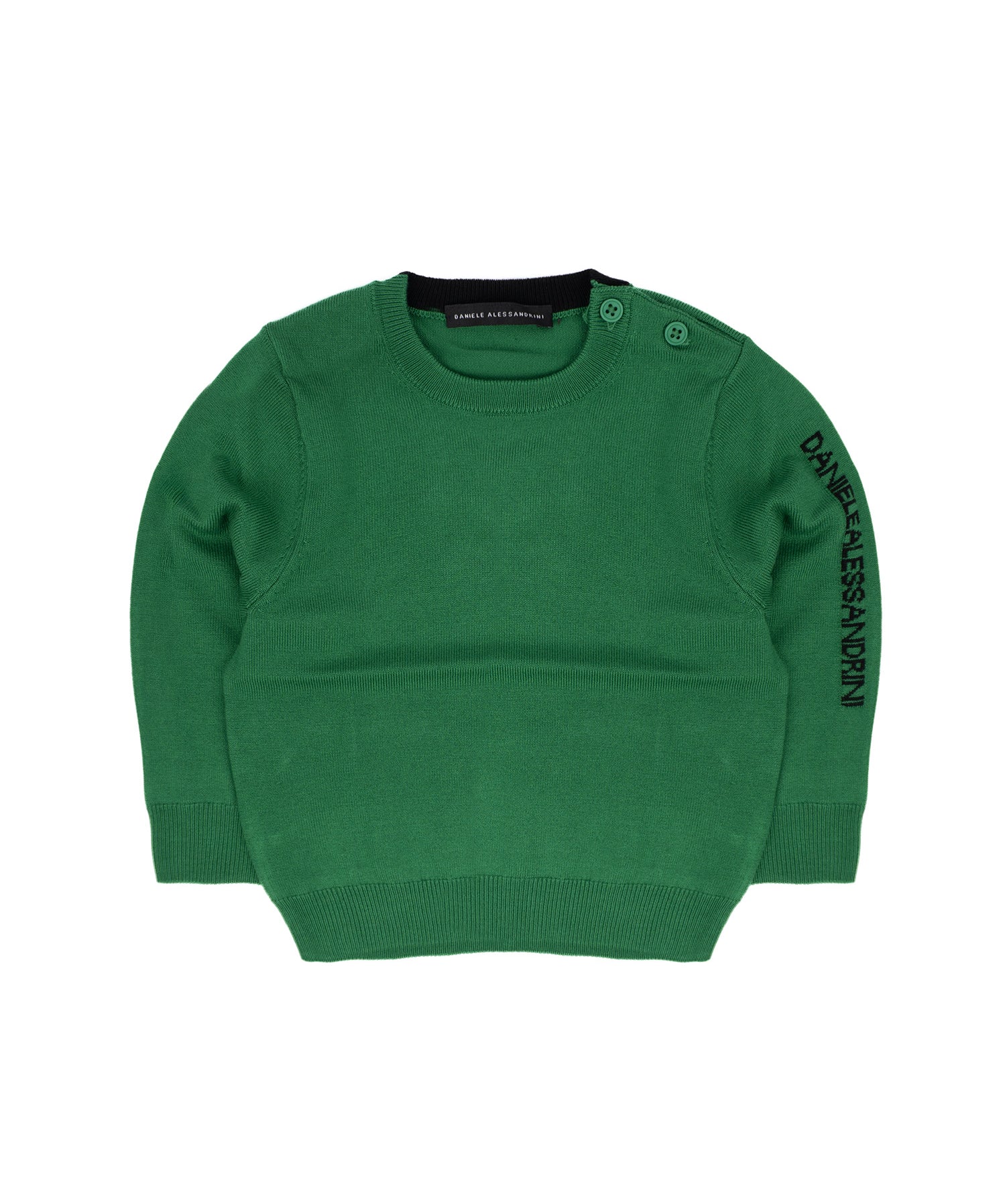 Alessandrini Kids Maglia Verde con Scritta Logo a Contrasto e Bottoni per Apertura Spalla per Neonati