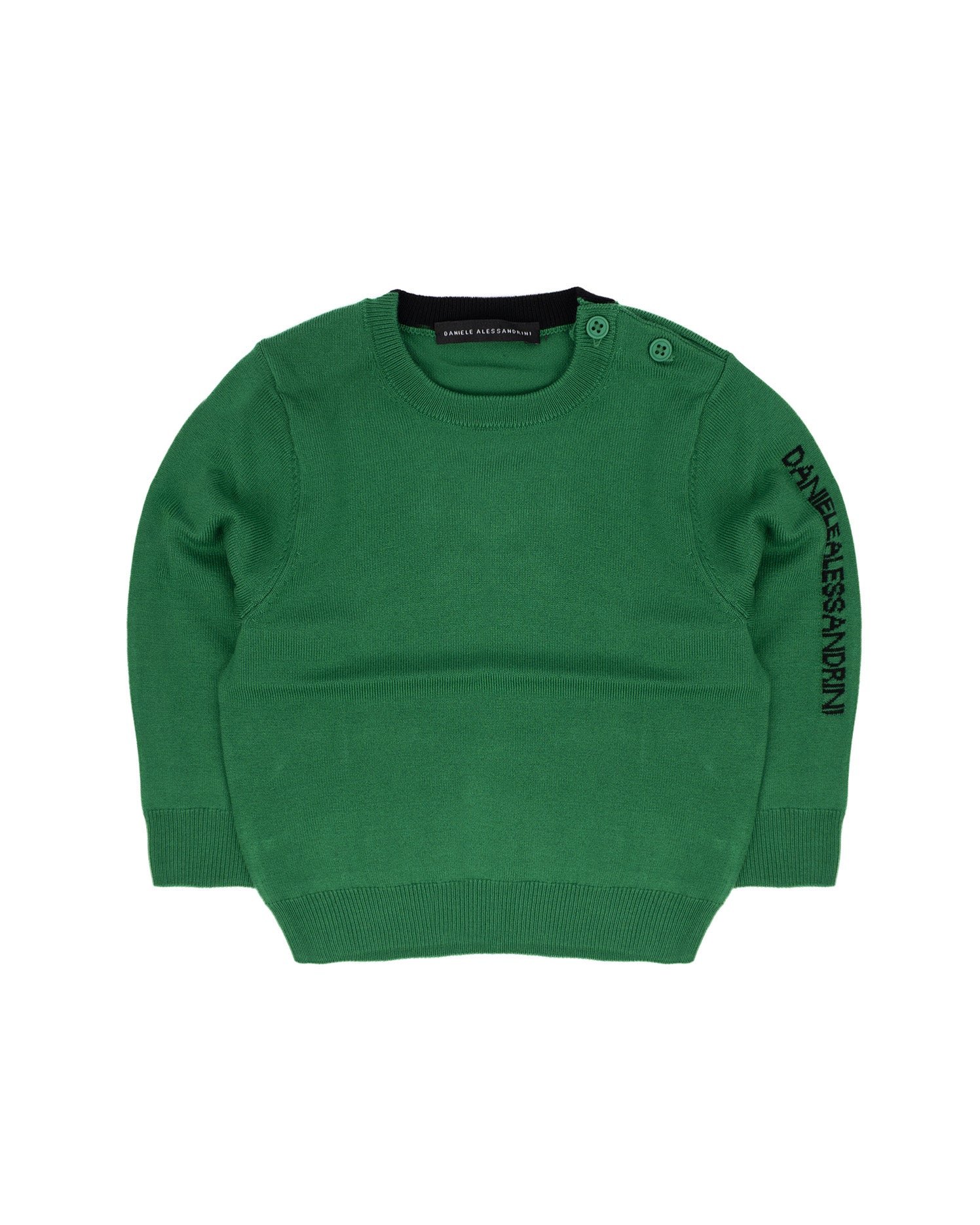 Alessandrini Kids Maglia Verde con Scritta Logo a Contrasto e Bottoni per Apertura Spalla per Neonati