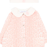 Roberto Cavalli Kids Kit Tutina + Cappellino Rosa Leopardato con Ricamo per Neonate