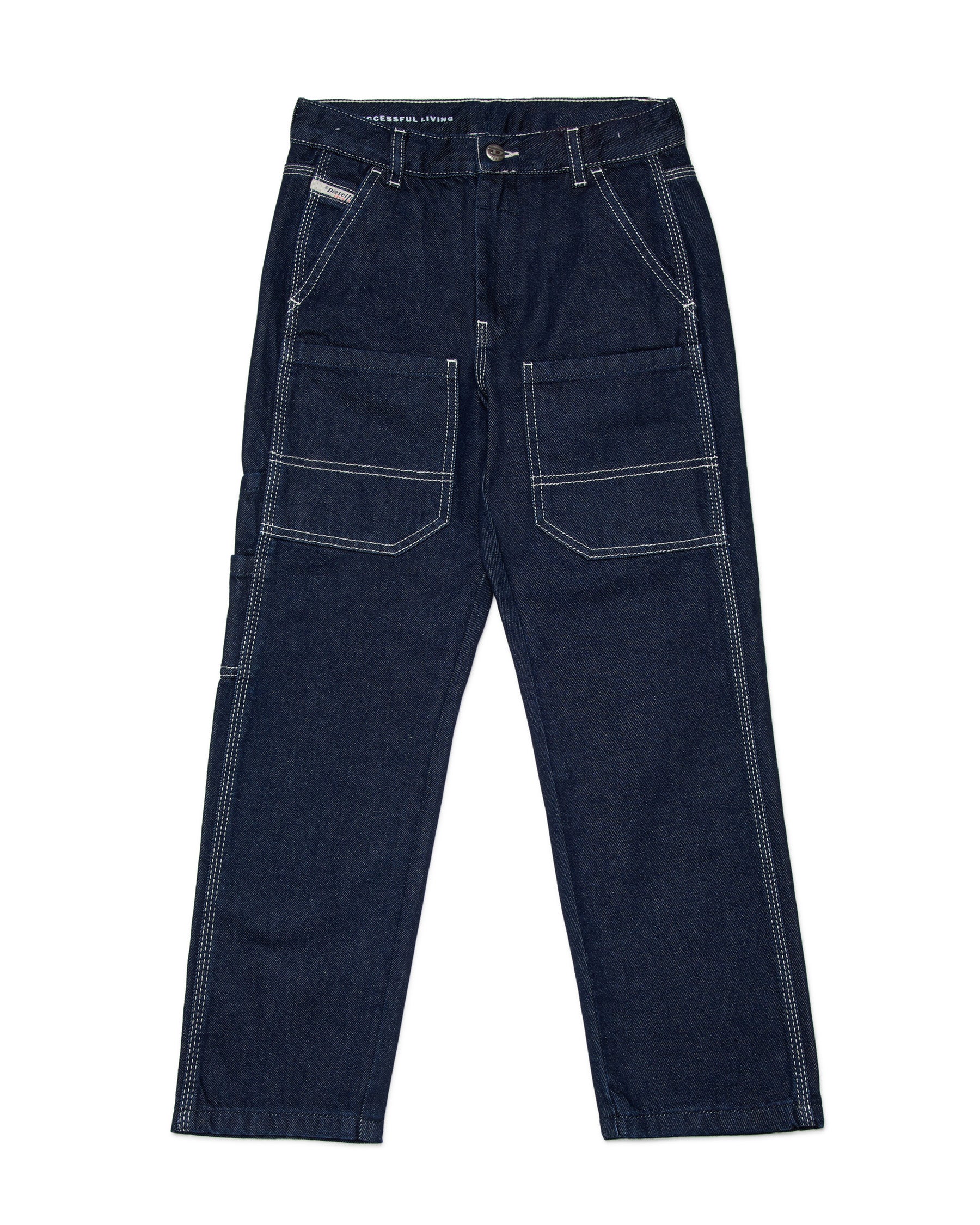 Diesel Kids Jeans Blu con Cuciture a Vista a Contrasto Unisex