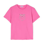 Pinko Kids T-shirt Rosa con Logo in Cristalli