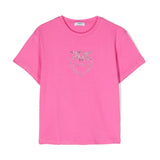 Pinko Kids T-shirt Rosa con Logo in Cristalli