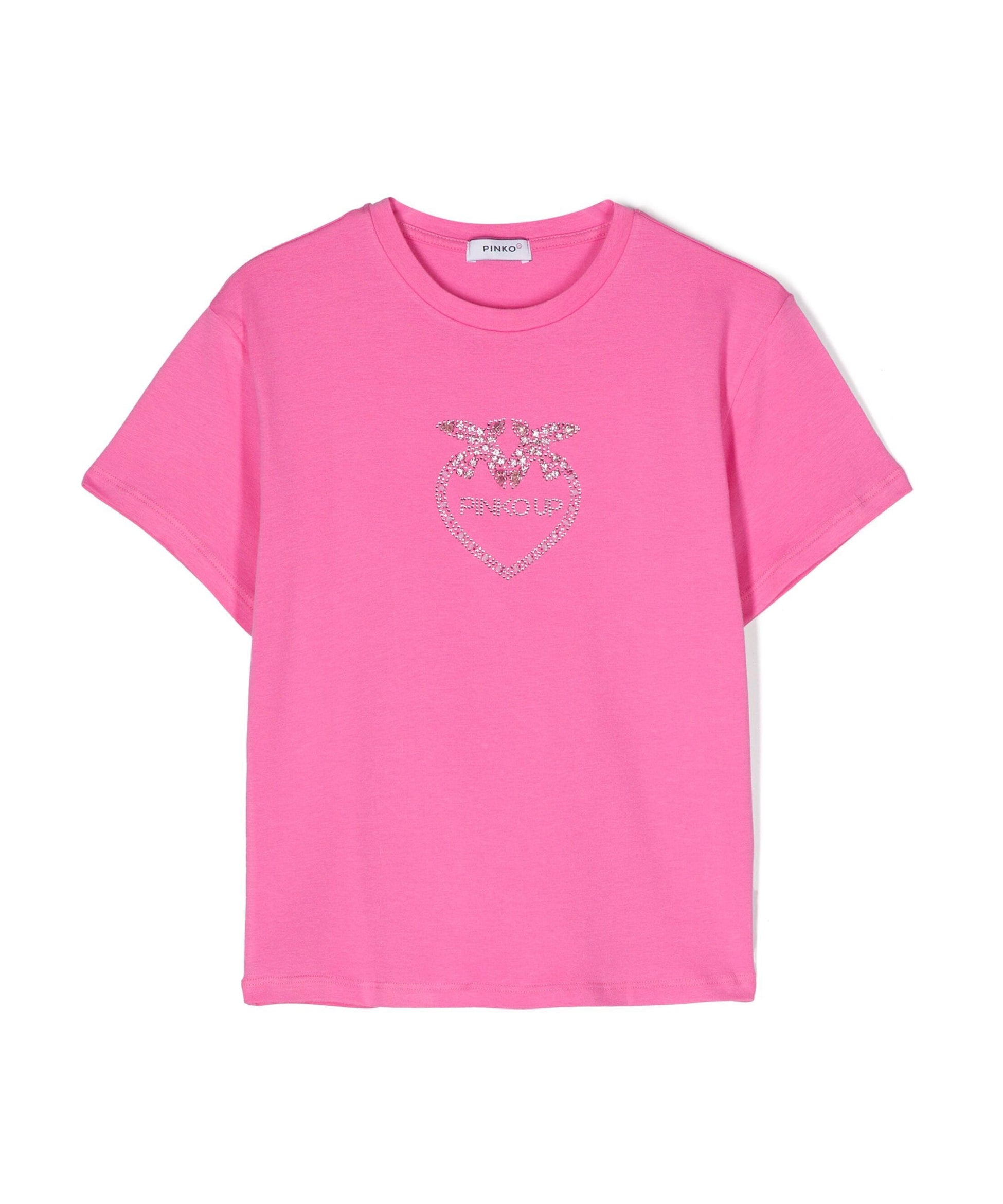 Pinko Kids T-shirt Rosa con Logo in Cristalli
