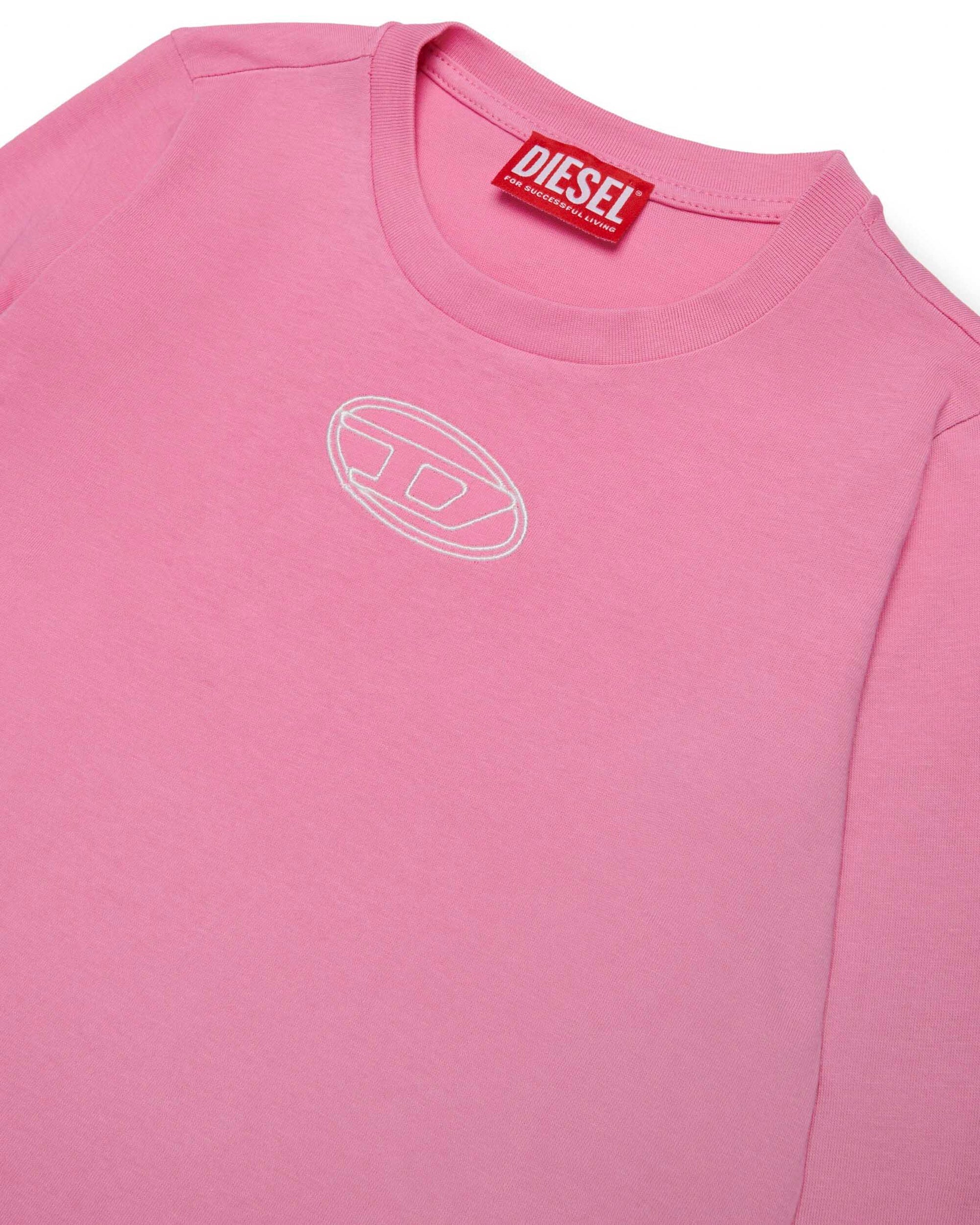 Diesel Kids T shirt Manica Lunga Fucsia con Oval D per Bambini