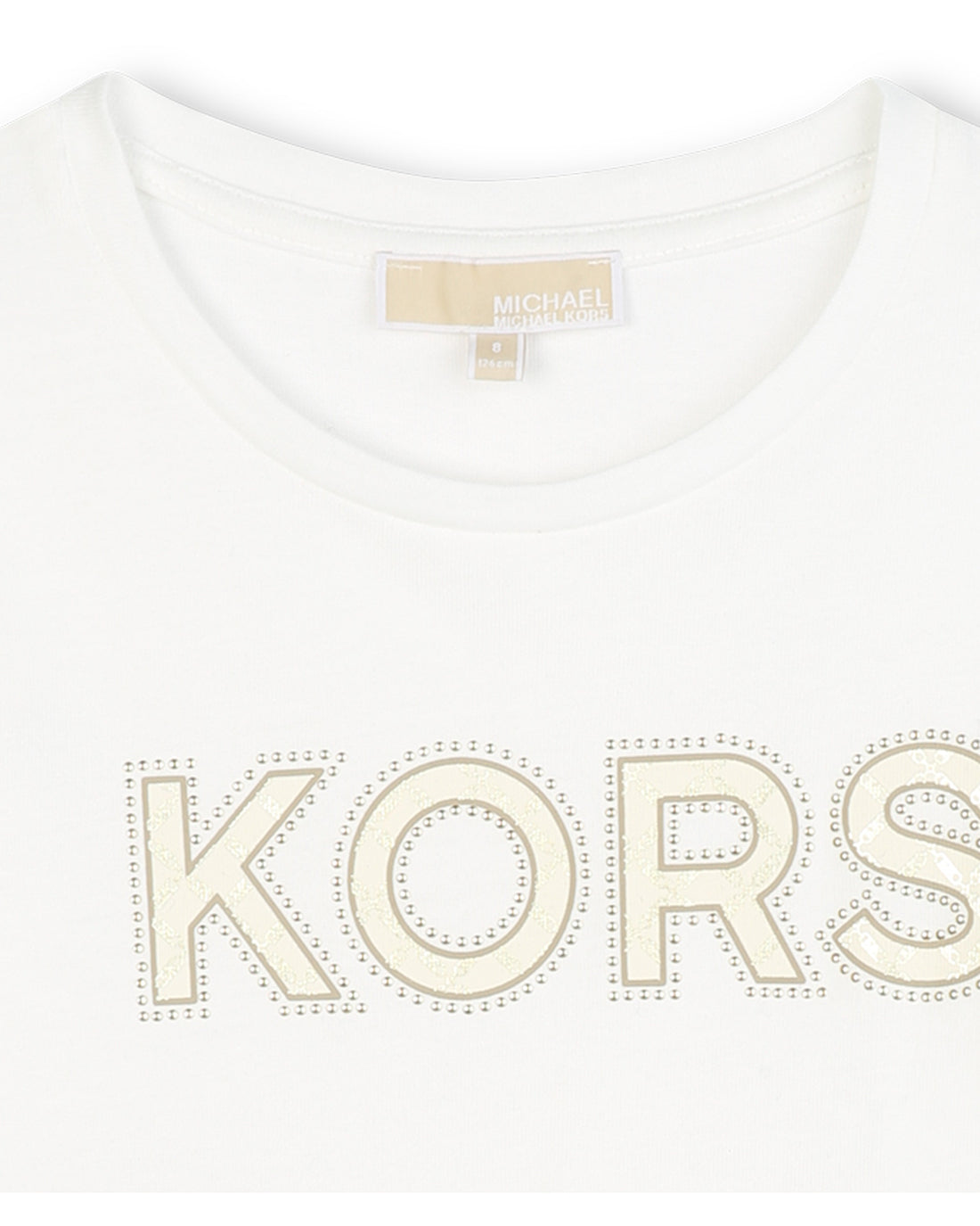 Michael Kors Kids T-Shirt Bianca Maniche Lunghe con Logo Strass a Contrasto per Bambine
