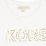 Michael Kors Kids T-Shirt Bianca Maniche Lunghe con Logo Strass a Contrasto per Bambine