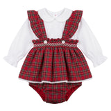 Deolinda Kids Completo Camicetta Bianca e Salopette Fantasia Scozzese Rosso per Neonate