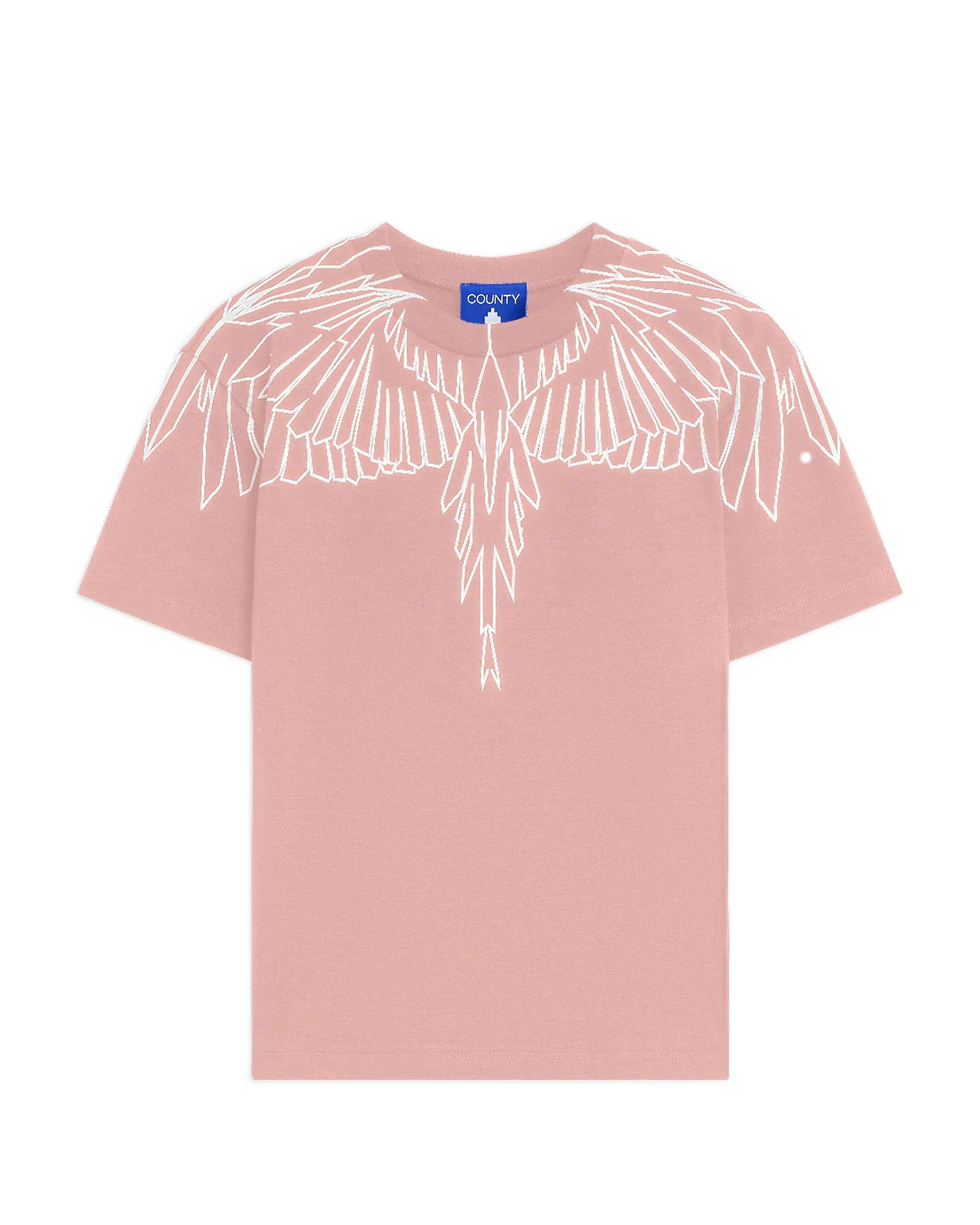 Marcelo Burlon County Of Milan Kids -Shirt Rosa con Motivo Ali a Contrasto per Bambine