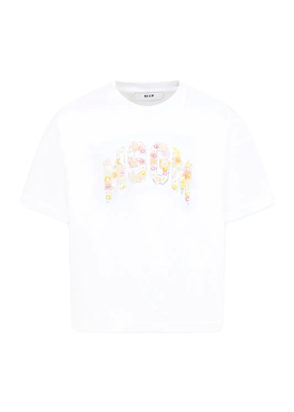 MSGM Kids T-shirt Bianca con Applicazione Fiori per Bambine fronte