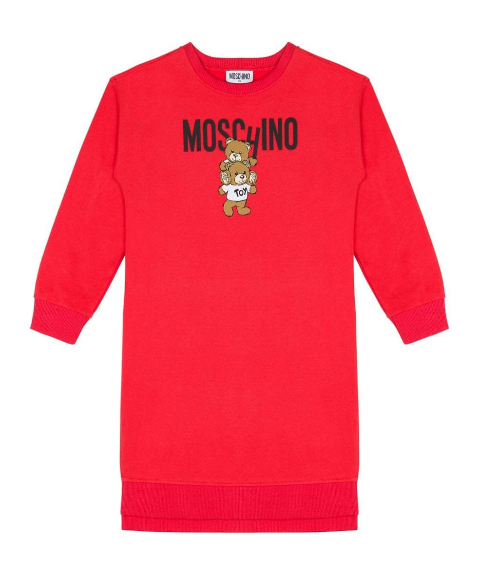 Moschino Kids Abito Rosso con Stampa Logo per Bambine