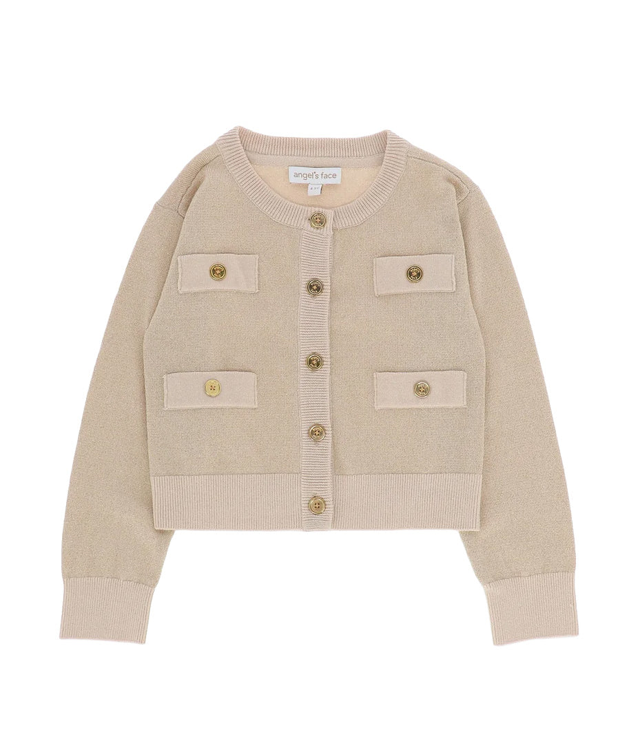 Angel's Face Cardigan Biscotto con Tasche e Dettagli Oro per Bambine