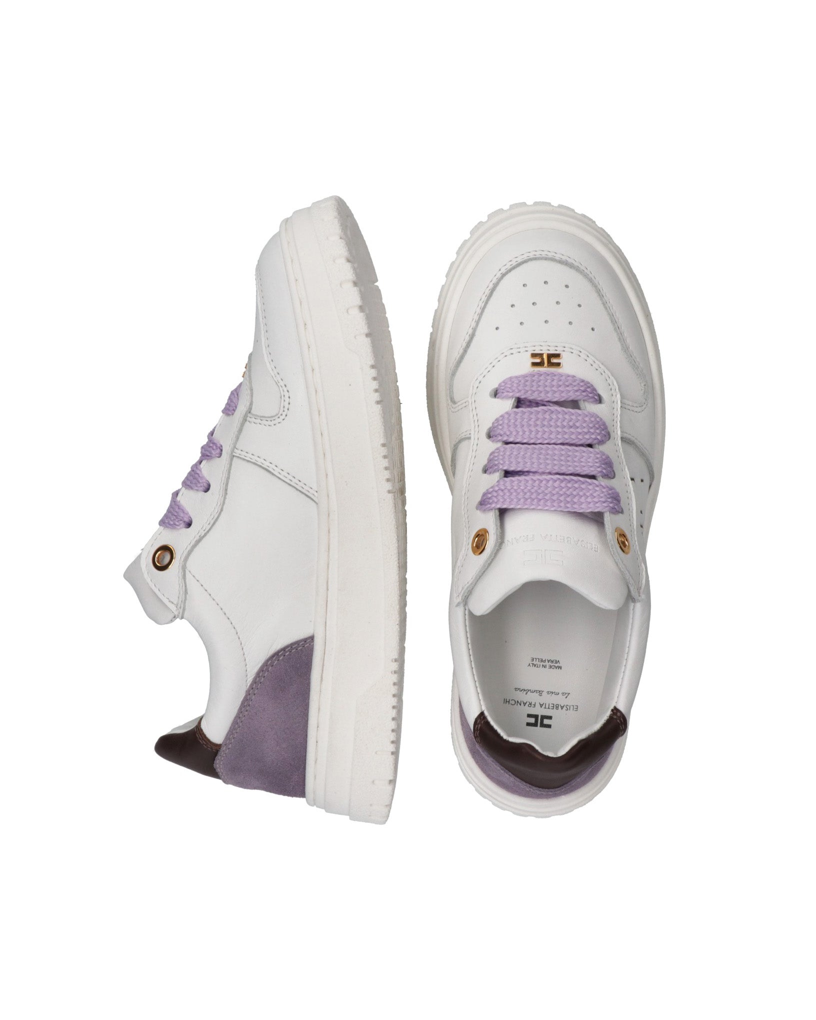 Elisabetta Franchi La Mia Bambina Sneakers Avorio/Lilla con Logo per Bambine