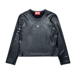 Diesel Kids T-shirt Maniche Lunghe in Pelle Nera per Bambine