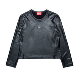 Diesel Kids T-shirt Maniche Lunghe in Pelle Nera per Bambine