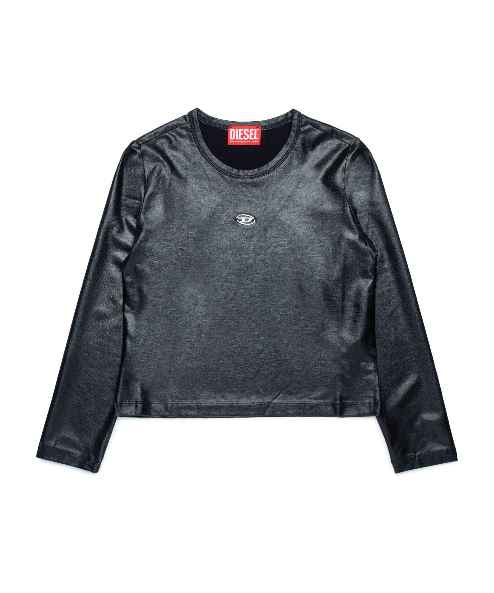 Diesel Kids T-shirt Maniche Lunghe in Pelle Nera per Bambine
