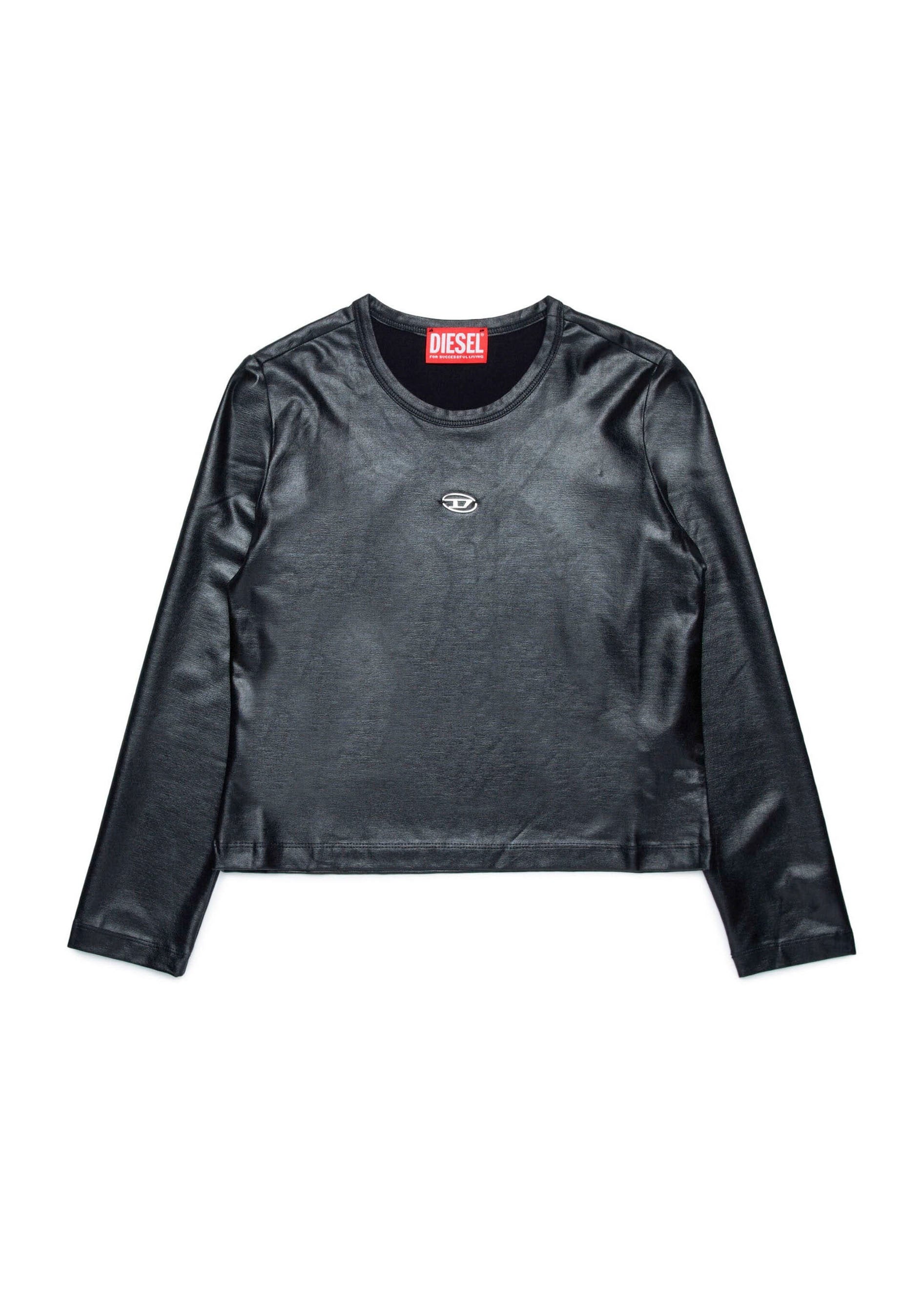 Diesel Kids T-shirt Maniche Lunghe in Pelle Nera per Bambine