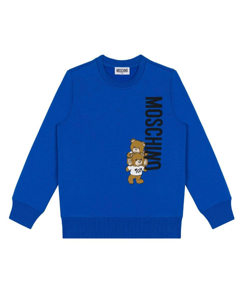 Moschino Kids Felpa Blu con Logo Teddy Bear per Bambini 