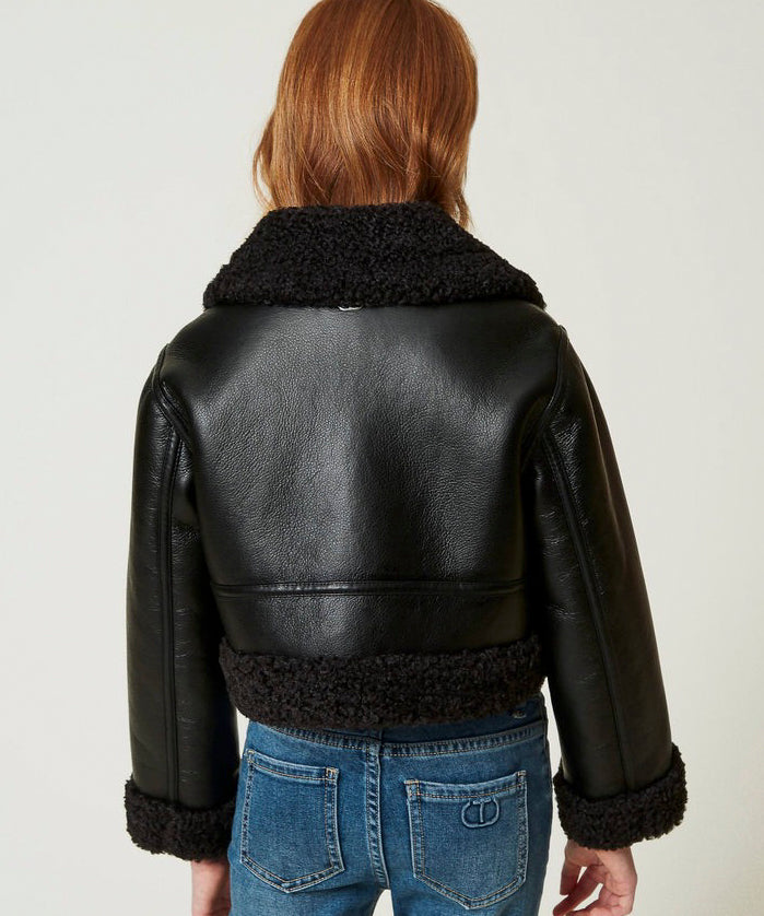 Twinset Kids Giubbino Nero con Faux Fur per Bambine (retro)