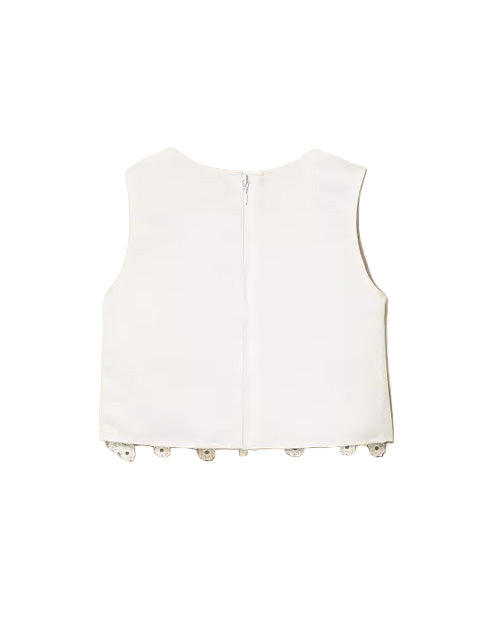 Twinset Kids Top Off-White con Dettagli in Pizzo per Bambine e Neonate