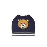 Moschino Kids Cappello in Maglia Blu Navy con Pon Pon