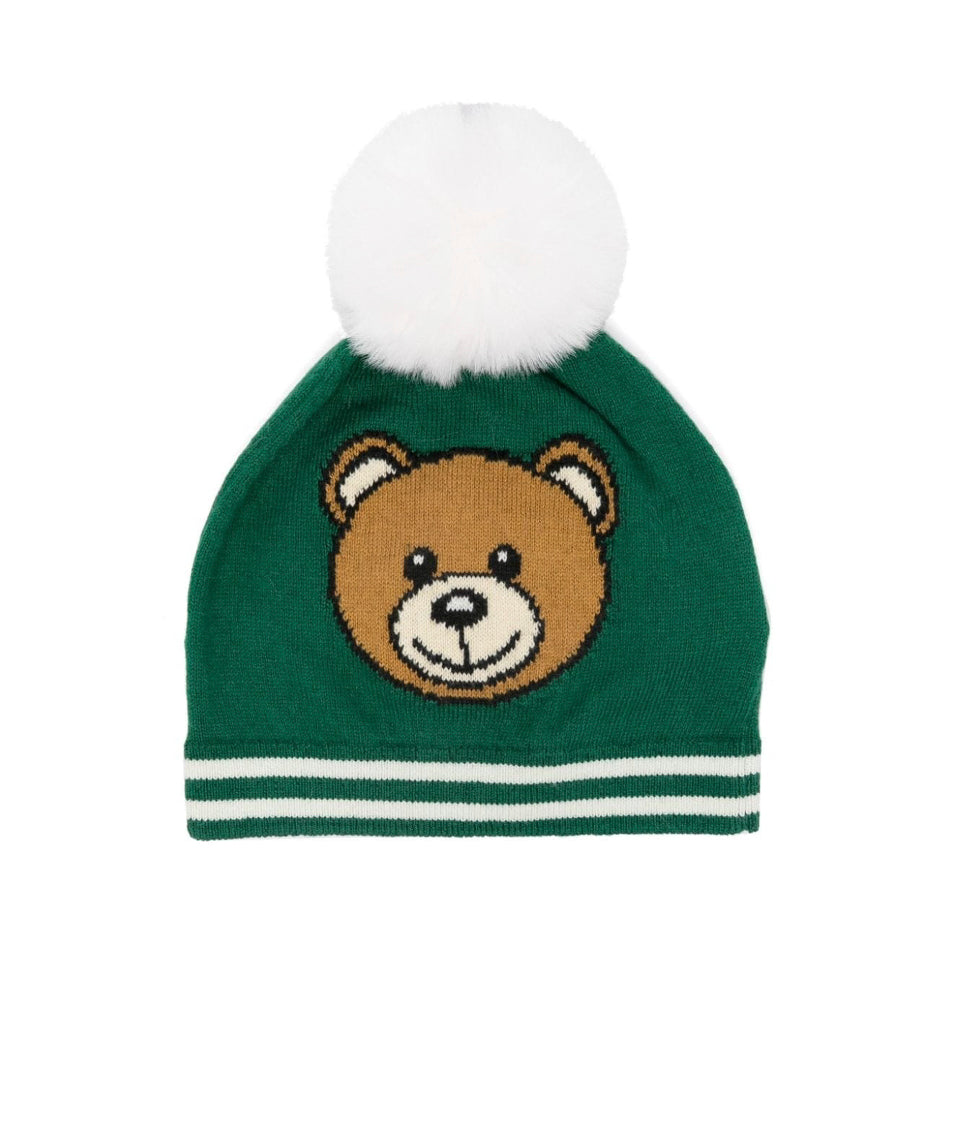 Moschino Kids Cappello in Maglia Verde con Pon Pon
