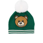 Moschino Kids Cappello in Maglia Verde con Pon Pon
