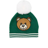 Moschino Kids Cappello in Maglia Verde con Pon Pon
